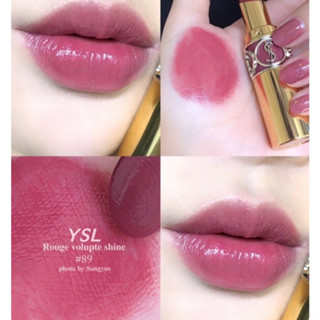 Beauty-Siam แท้ทั้งร้าน !! Beauty-Siam แท้ทั้งร้าน !! ลิปสติกตัวเทส ปลอกขาว YSL ROUGE VOLUPTE SHINE ขนาดจริง สี 89