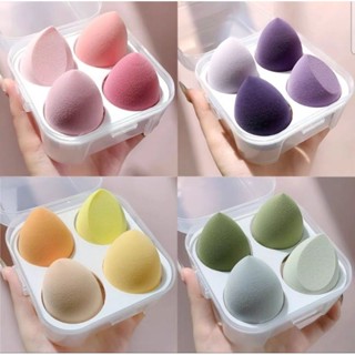 ฟองน้ำแต่งหน้า 4ชิ้น คละสี พร้อมกล่องเก็บ ใช้ได้หลากหลาย ไม่กินรองพื้นแน่นอน สีน่ารักพาสเทล พร้อมแพ็คเกจน่ารัก