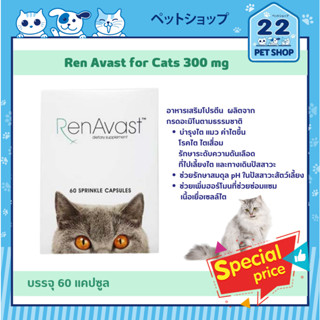 Ren Avast for Cats 300 mg อาหารเสริมโปรตีน บำรุงไต แมว ค่าไตขึ้น โรคไต ไตเสื่อม สำหรับแมว บรรจุ 60 แคปซูล