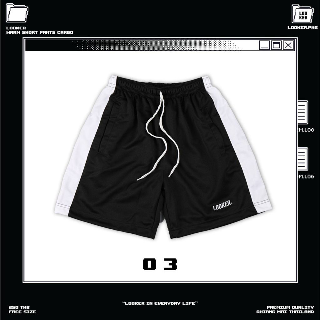 LOOKER- กางเกงวอร์มขาสั้น (ดำแถบขาว)