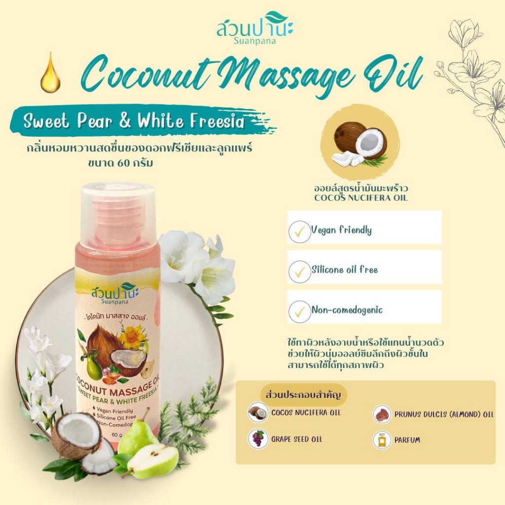 COCONUT MASSAGE OIL โคโคนัท มาสสาจ ออยล์ ( น้ำมันมะพร้าว บำรุงผิวตัว