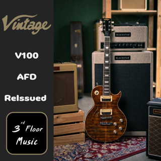 Vintage V100AFD ReIssued Electric Guitar-Flamed Amber