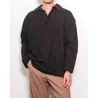 Haus Maxi Wide Shirt in Black | เสื้อเชิ้ตแขนยาว คอเปิดทรงหลวมพิเศษผ้าลินินฝ้าย สีดำ