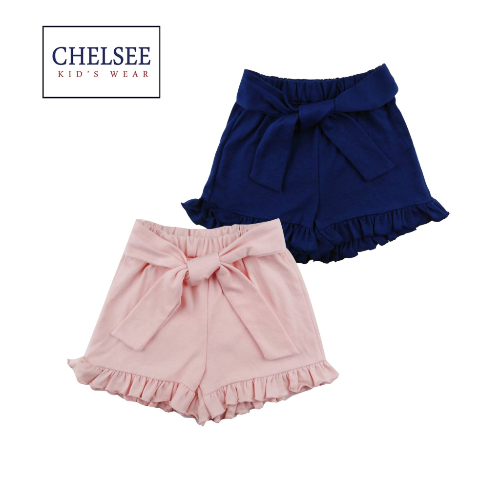 chelsee-กางเกงขาสั้น-เด็กผู้หญิง-รุ่น-237841-มีโบว์-ปลายขาระบาย-อายุ-2-9ปี-ผ้า-95-cotton-5-spandex-ผ้านุ่ม-เสื้อผ้าเด็ก
