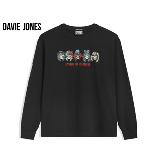 DAVIE JONES เสื้อยืดแขนยาว พิมพ์ลาย ทรง Regular Fit สีดำ Long Sleeve Graphic print T-shirt in black WA0134BK