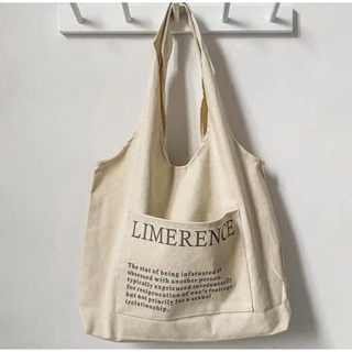 Limrence Canvas Tote Bag กระเป๋าผ้า แคนวาส มินิมอล เกาหลี สีครีม มีช่องใส่ของ มีกระดุมล็อกด้านบน พร้อมส่ง ส่งฟรี