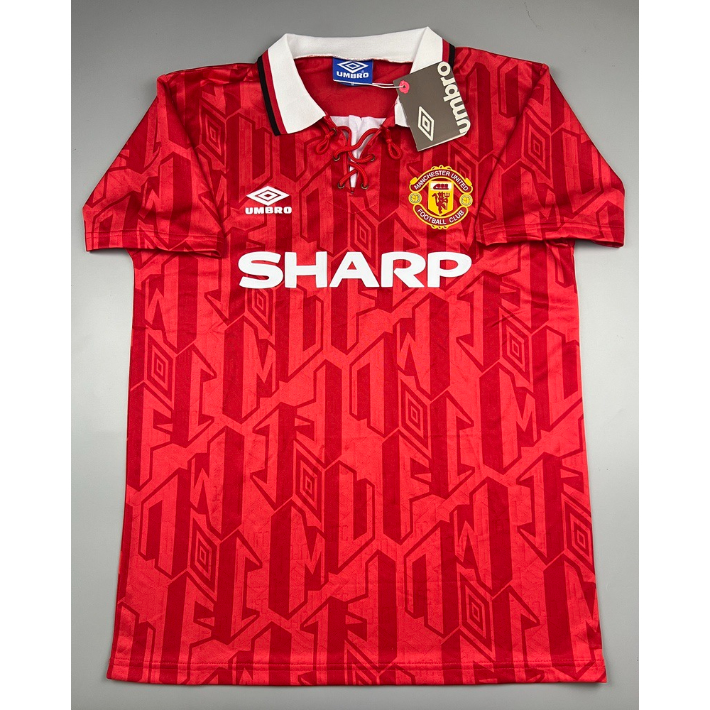 เสื้อบอล-ย้อนยุค-แมนยู-1992-คอเชือก-เหย้า-retro-manchester-united-home-เรโทร-คลาสสิค-1992-94