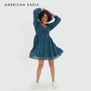 American Eagle Smocked Plaid Babydoll Mini Dress ชุดเดรส ผู้หญิง เบบี้ดอล มินิ  (EWDR 039-6991-400)