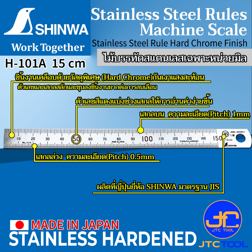 ราคาและรีวิวShinwa ไม้บรรทัดสแตนเลสเฉพาะหน่วยมิล H-101 - Stainless Steel Rule JIS Standard H-101