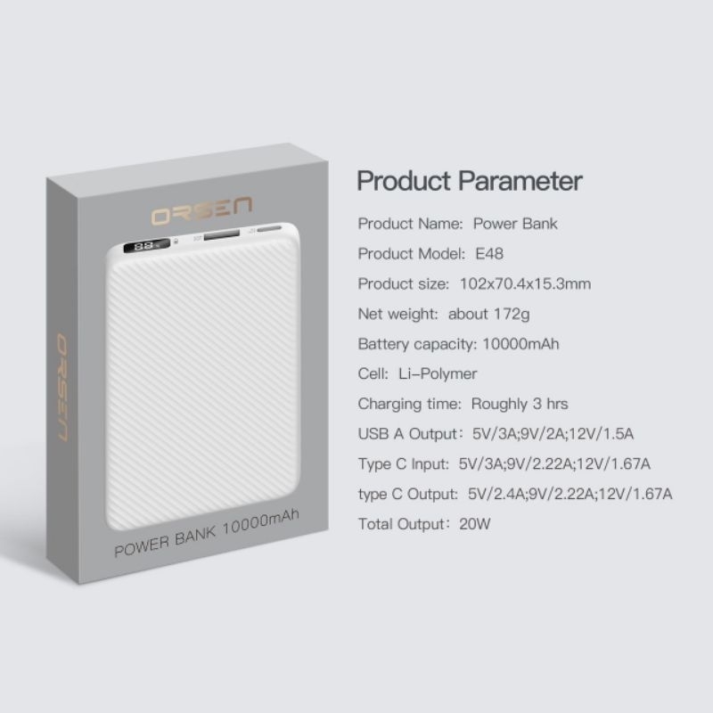 ORSEN E48 By eloop Power Bank 10,000 mAh PD20W แบตสำรองชาร์จเร็ว 20W ...