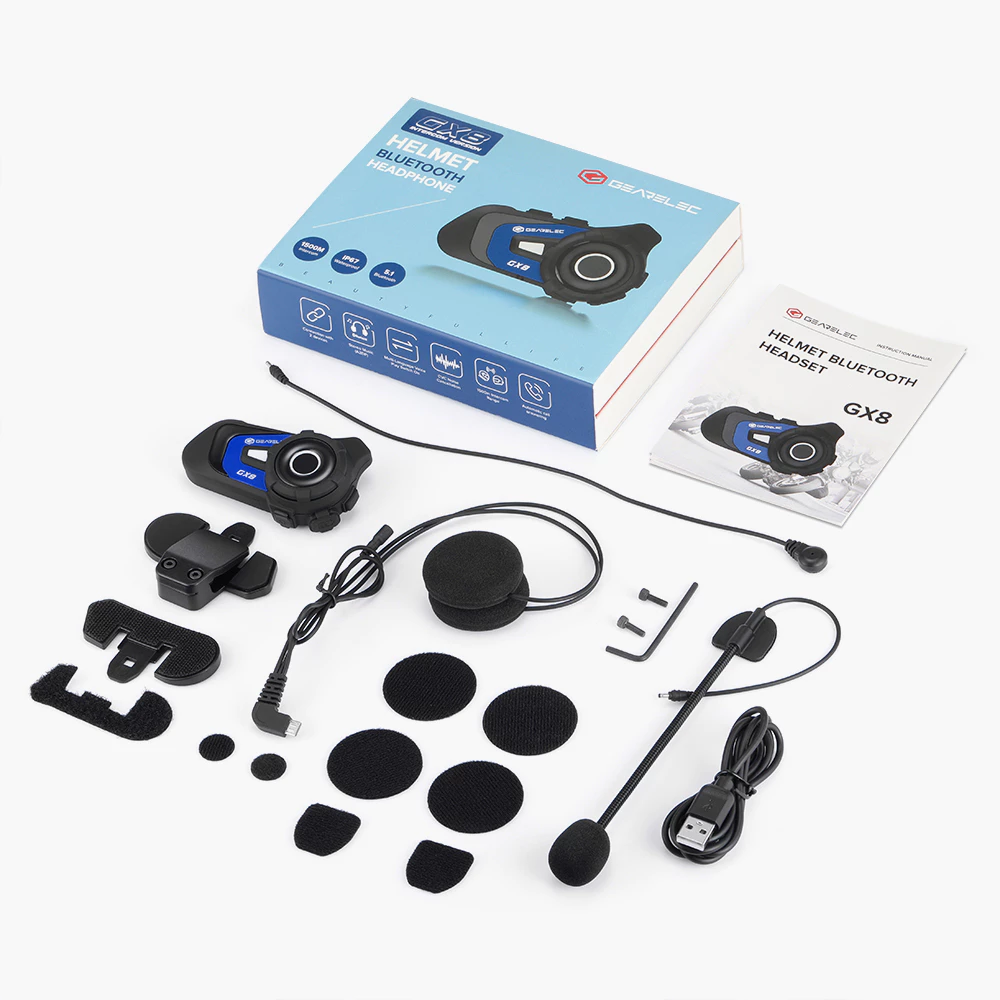 GEARELEC GX8 หมวกกันน็อคบลูทูธ อินเตอร์คอม บลูทูธ 5.1 แฮนด์ฟรี กันน้ำ IP67 ลดเสียงรบกวนอัจฉริยะ CVC&DSP แบ่งปันเพลง วิทยุเอฟเอ็ม