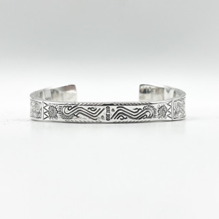 กำไลเงินลายชนเผ่าตอกลาย ทรงเกือกม้า เงินแท้ 925 : DSP Solid 925 Sterling Silver Hill Tribe Cuff Bangle [GSC0035]