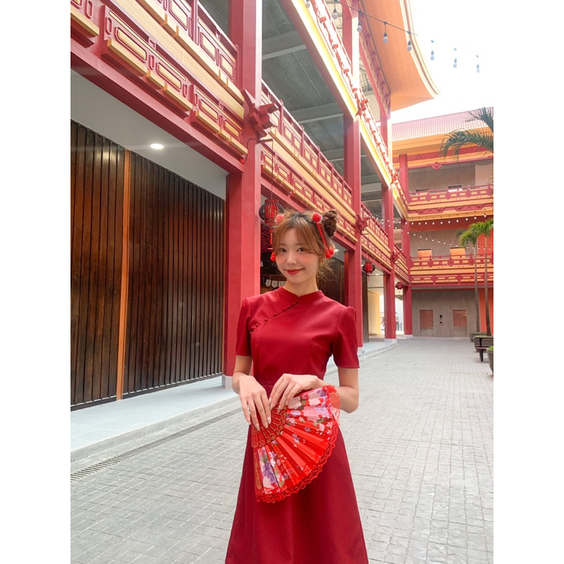 apin-chinese-dress-เดรสคอจีนปาดหน้า-แขนสั้น