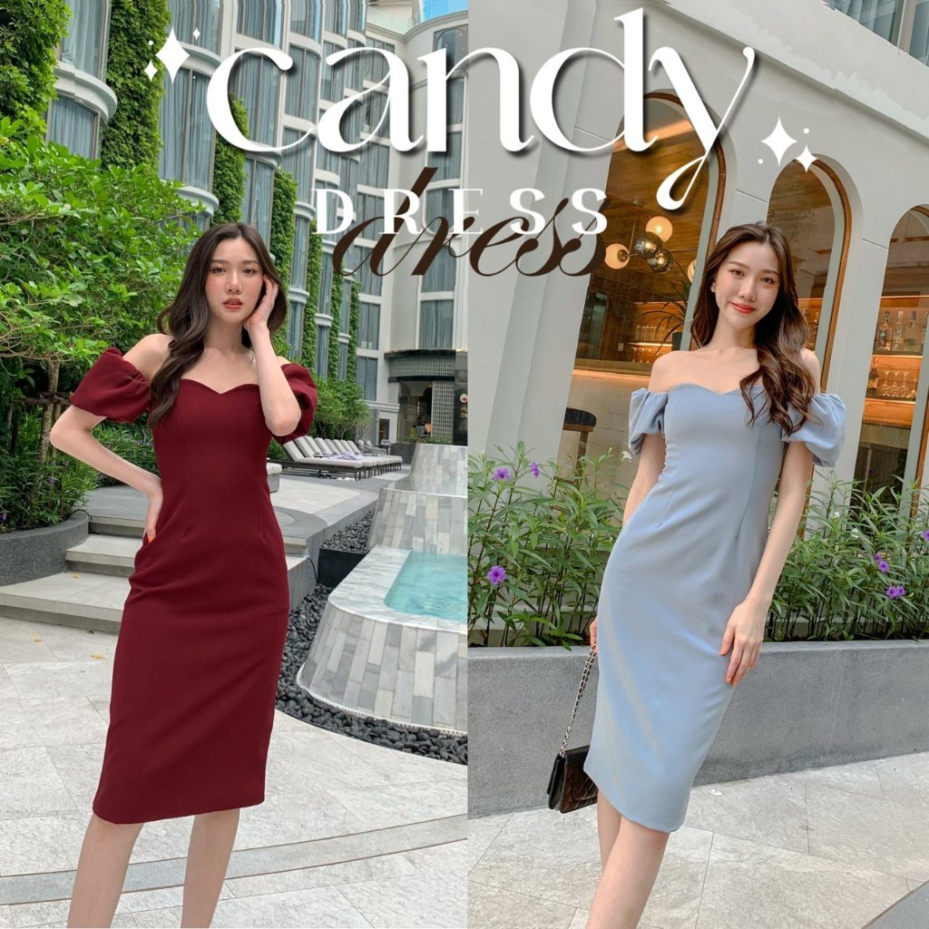 Candy Dress เดรสแขนพองเจ้าหญิง ใส่ได้ 2 สไตล์ พรางพุง ไปงานแต่ง งานชิล สีสวย มุมมองที่ 5