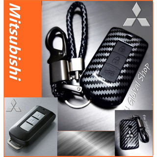 🔥จำนวนจำกัด🔥เคส Mitsubishi Case key cover สำหรับกุญแจรถ มิตซู ลายเคฟล่า พร้อมพวงกุญแจ​ เคสแบบแข็งหุ้ม 2 ชั้น