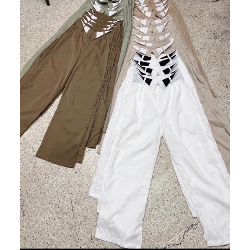 aimorn-shop-กางเกงเอวพับ-ขายาว-ผ้าไมโคร-ใส่แมทช์กับเสื้อกล้าม-น่ารักมากก