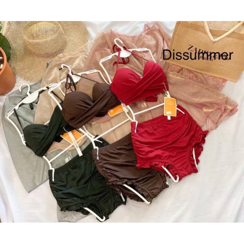 Dis Summer ชุดว่ายน้ำ เซต3ชิ้น คลุมวิ้ง | Shopee Thailand