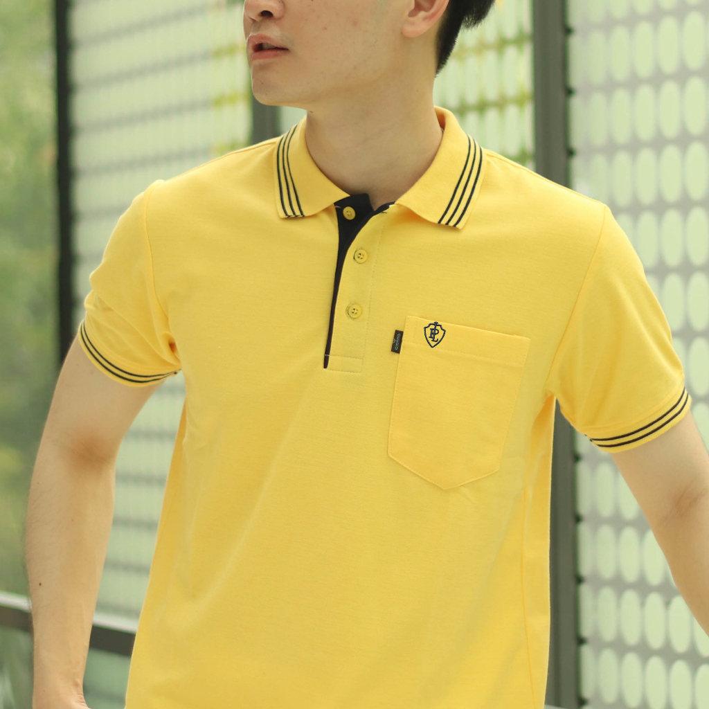 ภาพหน้าปกสินค้าPOLOLAND เสื้อโปโลชายทรงตรง รุ่นไลน์ - สีเหลือง (+3 สี)