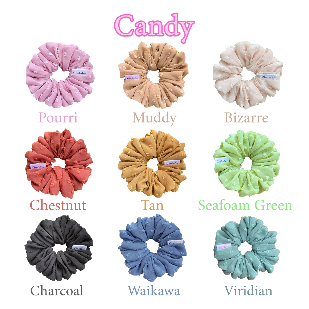 candy-12cm-ยางมัดผม-ชีฟองจุด-scrunchies-ยางรัดผมโดนัท