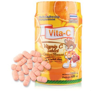 Vita-C วิตามินซีอม1000เม็ด/ขวด​ VITAMIN C 25MG T.MANมีหลายรสให้เลือก 1000 เม็ด/ขวด​ (รสส้ม)