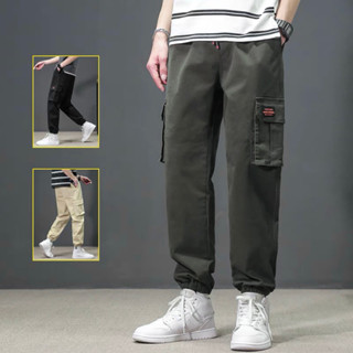 กางเกงขายาว ผู้ชาย เอวยืด ขาจั้มพ์ Jogger Pants ผ้าคอตต้อน สีพื้น ไซส์ M-5XL