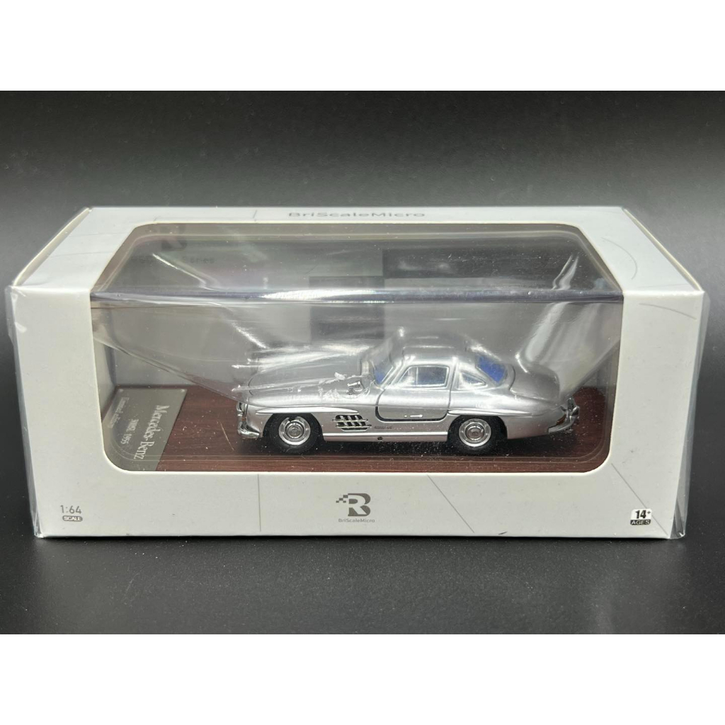 briscale-model-bsc-1-64-diecast-fully-opened-benz-300sl-gullwing-metallic-silver-blue-seat