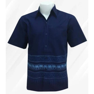 เสื้อม่อฮ่อมพิมพ์ลาย(ชาย)เสื้อคอปกเชิ้ต เสื้อม่อฮ่อมพื้นเมือง เป็นทรงเสื้อซาฟารี รอบอก40-50