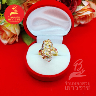 แหวนทองฝังพลอย ปี่เซียะ คาบเหรียญ ทำจากทองเหลือง เรียบหรู ใส่ได้ทุกโอกาส เสริมโชค เสริมบารมี ใส่อาบน้ำได้ ถ่ายจากสินค้าจ
