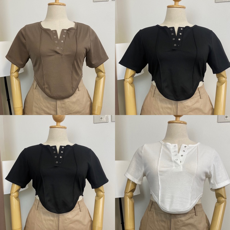 babydeer-plussize-bd30-ครอปสามเหลี่ยม-เสื้อครอปสามเหลี่ยมกระดุมเหล็ก-เสื้อผ้าสาวอวบอ้วน