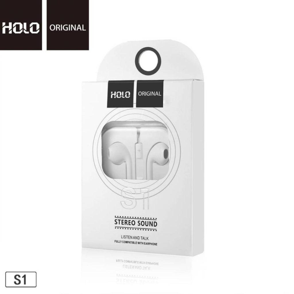 holo-s1หูฟัง-แจ๊ค-3-5มม-หูฟังมีสาย-ใช้ได้ทุกรุ่น-earphone-มีปุ่มเพิ่มลดเสียง