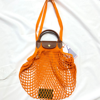 ส่งต่อ Longchamp le pliage filet แท้ 100% ขนาด S สีส้ม มีสายสะพาย