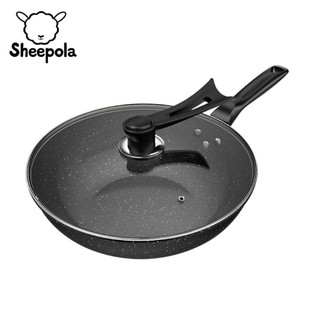 Sheepola chảo phủ đá cẩm thạch dạng sâu 32 cm kèm nắp chảo, có thể dùng trên bếp cảm ứng, chảo dùng được mọi loại bếp, chảo phủ Teflon
