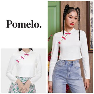 แท้ 💯% Used Pomelo size S (อก 32”) เสื้อครอป สีขาวแขนยาว คอจีน แบบน่ารัก สภาพดี