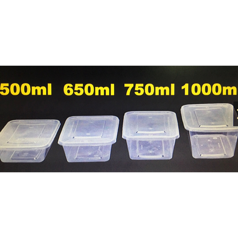 กล่องอาหารพลาสติก-กล่องเหลี่ยม-กล่องพร้อมฝา-ใช้แล้วทิ้ง-500-650-750-1000ml-25ใบ