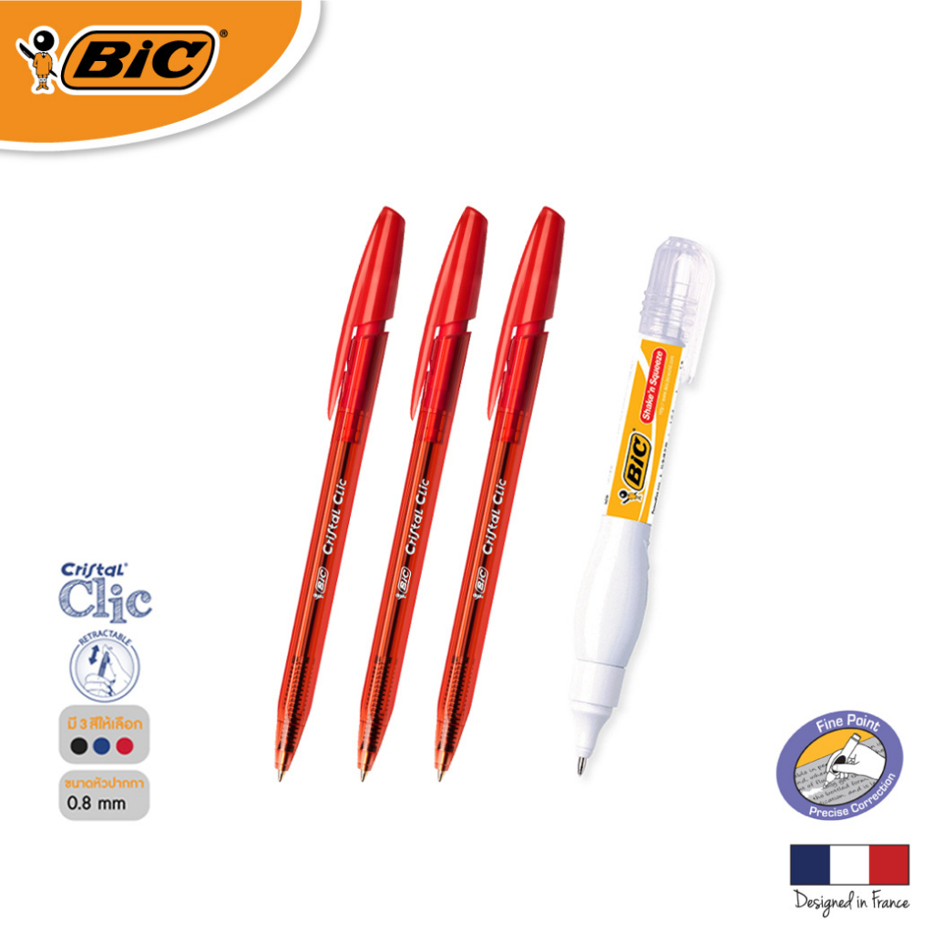 official-store-bic-บิค-ปากกา-cristal-clic-3-ด้าม-ปากกาลบคำผิด-1-ด้าม