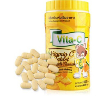 Vita-C วิตามินซีอม1000เม็ด/ขวด​ VITAMIN C 25MG T.MANมีหลายรสให้เลือก 1000 เม็ด/ขวด​ (รสสับปะรด)