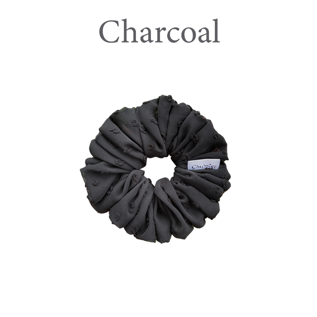 charcoal-12cm-ยางรัดผมผ้าชีฟองจุด-รุ่น-candy-scrunchies-ยางมัดผม-ยางรัดผมโดนัท