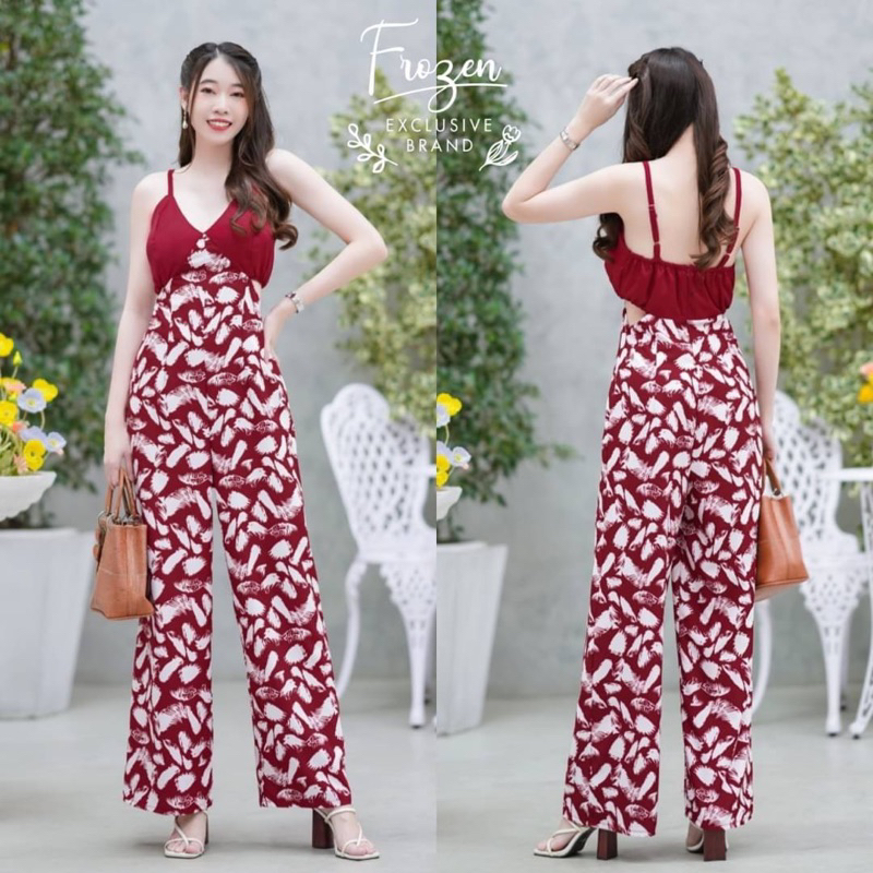 jumpsuit-จั้มสูทสายเดี่ยว-ผ้าแต่งซาร่าพื้นตัดกับผ้าพิมพ์ลาย-งานสวย-ดีเทลเก๋