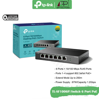 TP-LINK Switch(สวิตซ์ฮับ)10/100 4-Port PoE+/2Uplink รุ่นTL-SF1006P(ประกันLifetime)