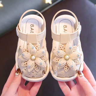 รองเท้าส้นแบนสำหรับเด็กวัยหัดเดิน  สไตล์มินิมอลลายดอกไม้  baby girl shoes