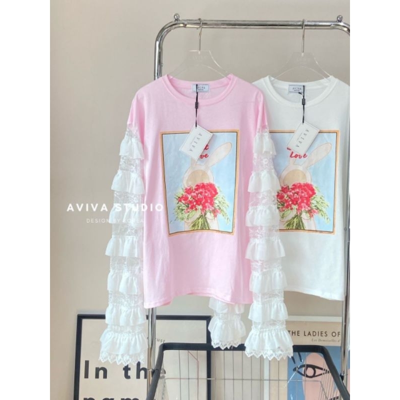 aviva-studio-เสื้อยืดลายกระต่าย-ขายระบายลูกไม้เป็นชั้น