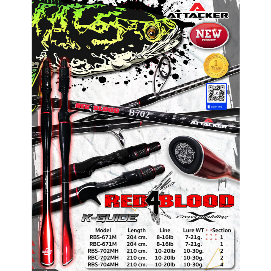 ATTACKER รุ่น RED 4 BLOOD คันตีเหยื่อปลอม คันเบ็ด ตกปลา 4ท่อน | Shopee ...