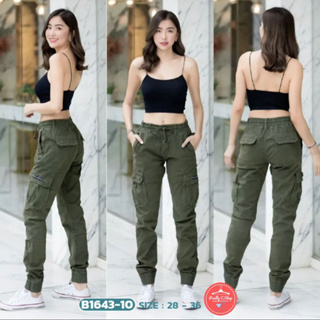 (Cargo Pants) รุ่นB1643-10 กางเกงยุทธวิธี สีเขียวขี้ม้าหลายกระเป๋า กางเกงนักผจญภัยเดินป่า ใส่ได้ทั้งชายและหญิง ลุคเท่ห์ๆ