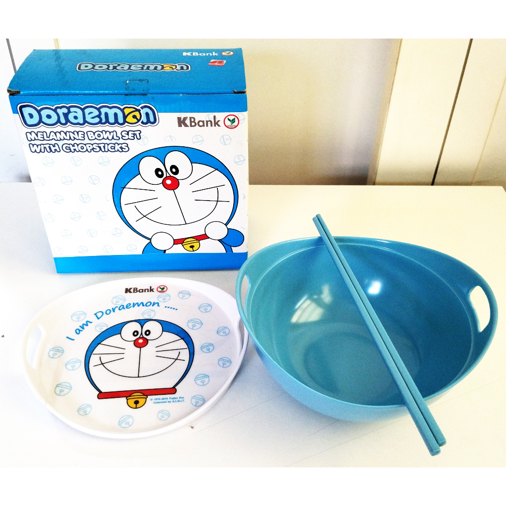 kbank-ชุดอาหารเด็ก-ของพรีเมี่ยม-ธนาคารกสิกรไทย-melamine-bowl-set-with-chopsticks-doraemon-exclusive-kbank