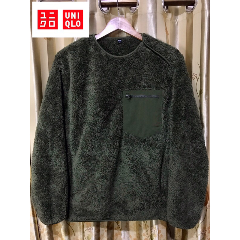 uniqlo-fluffy-yarn-fleece-pullover-jacket-size-m-เสื้อกันหนาว-ขนแกะ-แบรนด์ยูนิโคล่-สีเขียว-ดำ-น้ำเงิน-สวมหัว-สวยมาก