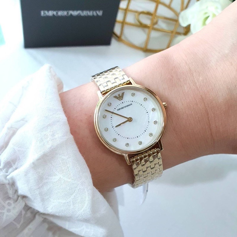 ผ่อน0-นาฬิกาสีทอง-emporio-armani-ar11007-womens-two-hand-gold-tone-stainless-steel-watch-หน้าปัดกลม-ขนาด-32มม