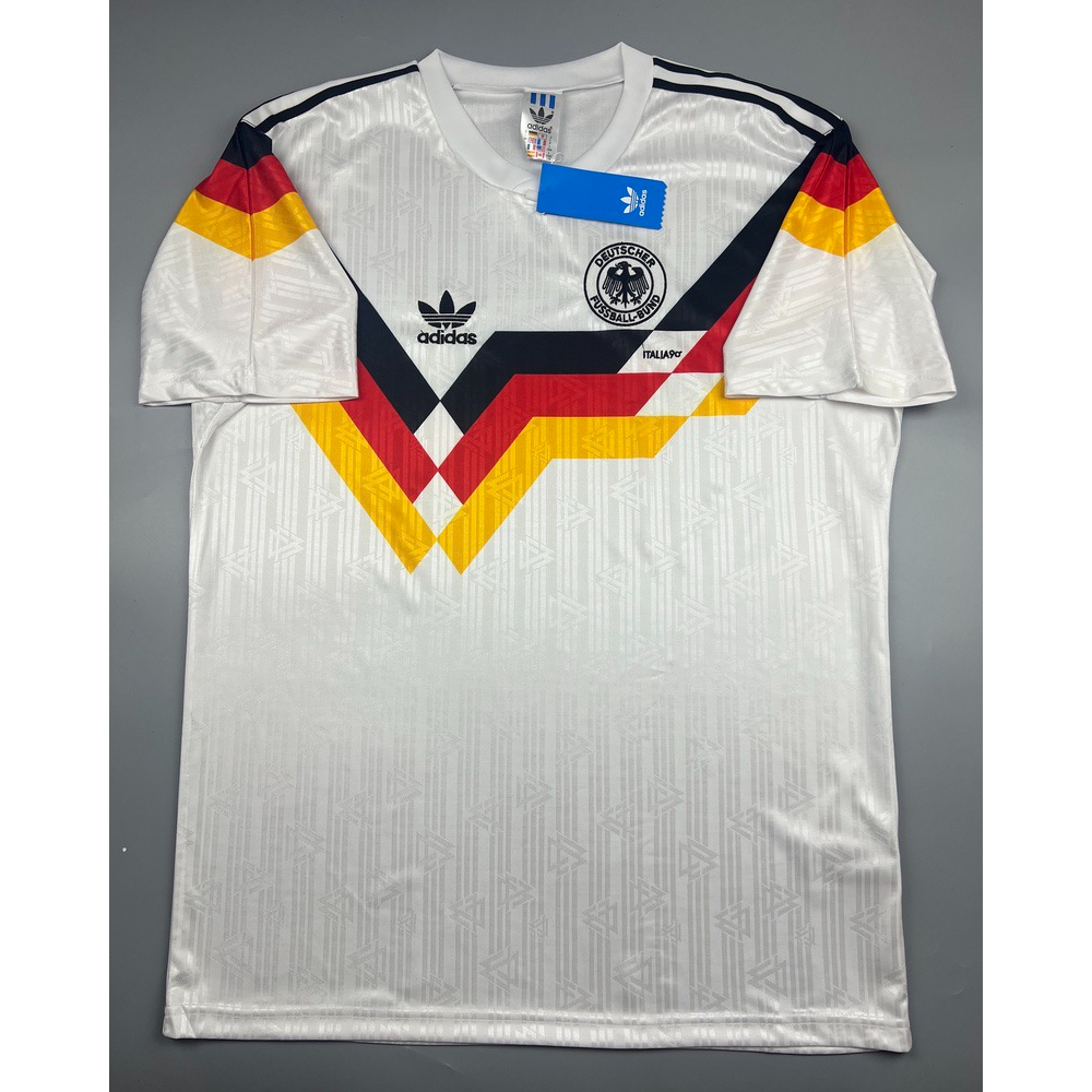 เสื้อบอล-ย้อนยุค-ทีมชาติ-เยอรมัน-1990-เหย้า-retro-germany-home-พร้อมเบอร์ชื่อ-18-klinsmann-แชมป์บอลโลก-world-cup-champio