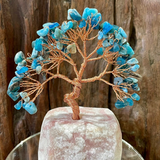 ต้นไม้บอนไซ ลวดดัด หินนำโชค หินมงคล บลู อะพาไทต์ Blue Apatite gemstone wire tree