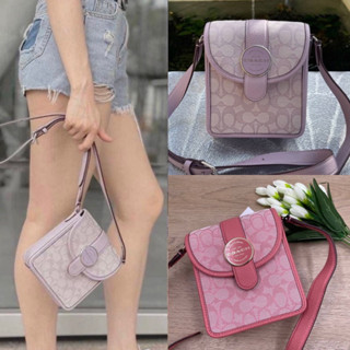 🎀(สด-ผ่อน) กระเป๋าใส่มือถือ สีชมพู สีม่วง C8321 COACH NORTH/SOUTH LONNIE CROSSBODY IN SIGNATURE JACQUARD