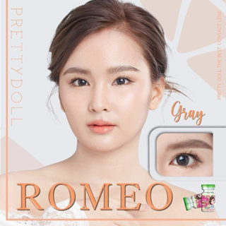 Romeo Gray สีเทา Pretty Doll คอนแทคเลนส์ Contact lens ลายน้อย ตาหวานฉ่ำ ค่าสายตา สายตาสั้น แฟชั่น mini มินิ Bigeyes